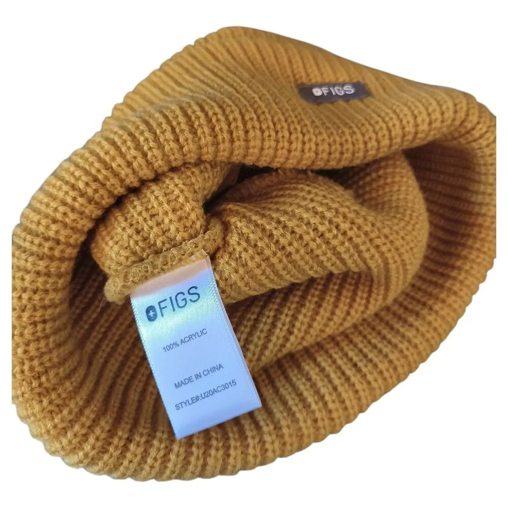 Figs Beanie Hat Knit Yellow Unisex Minimalist Gorpcore Workwear Medical Outdoors